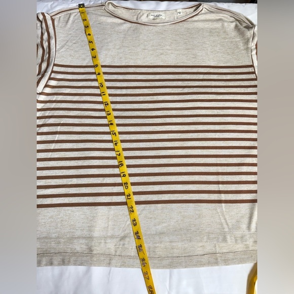 MAX STUDIO Beige and tan Striped Short Sleeve Top size L - Picture 5 of 15